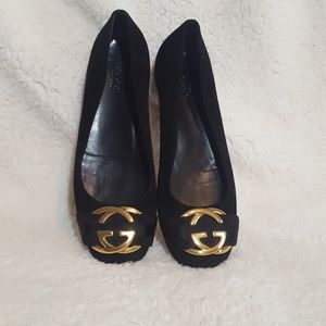 Gucci Black Suede Signature Interlock Ballet Flats